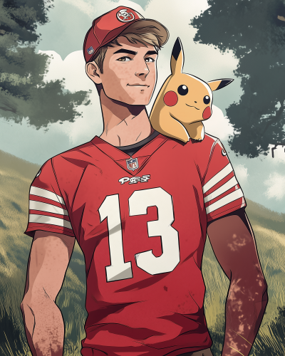 Anime Style Football Player with Pikachu