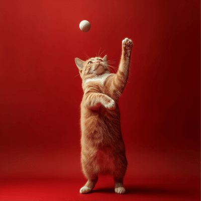 Ginger Blue Cat Playing with Ball