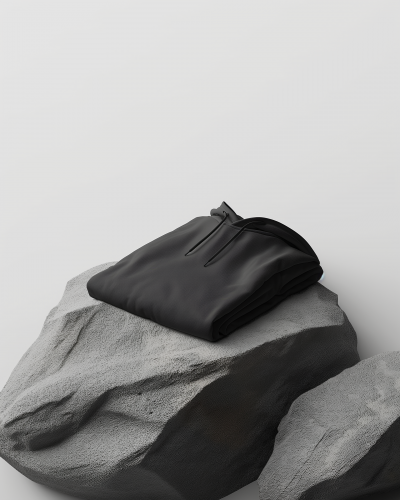 Black Folded Hoodie in Minimal Environment