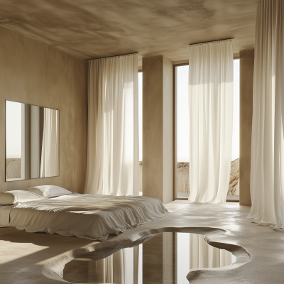 Minimalist Bedroom with Pietra Serena Stone