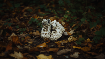 Abandoned Vintage Tennis Shoes in the Forest