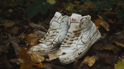 Discarded Retro Tennis Shoes in Forest