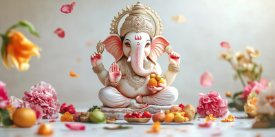 Divine Lord Ganesha on White Canvas Background