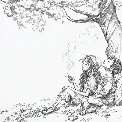 Hippie Couple Under Tree