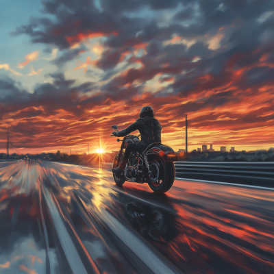 Harley Rider at Sunset