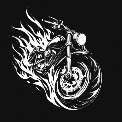 Harley Spoke Wheel in Flames Vector Graphic