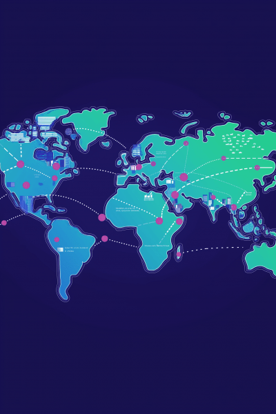 Simplified Vector Illustration of Spread of Virus on World Map