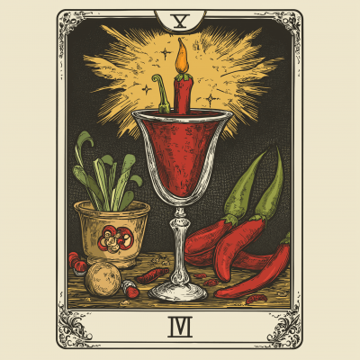 Vintage Tarot Card with Chili Pepper Design