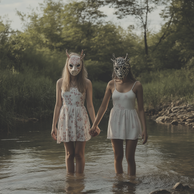 Simplistic Tribal Masked Women by River