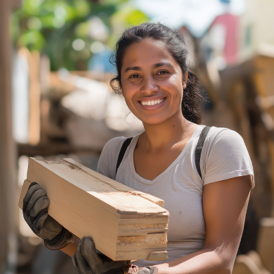 Construction materials delivery to a happy woman