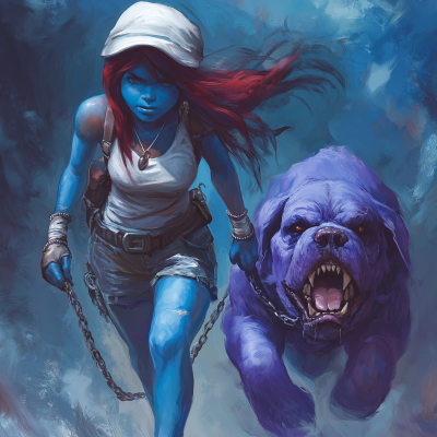 Blue Female Smurf with Purple Saint Bernard