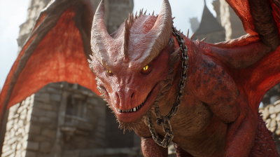 Friendly Red Dragon in Tall Castle