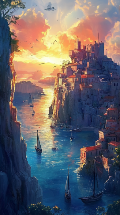 Fantasy City Harbor at Sunset