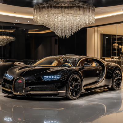 Luxury sports car in a high-end showroom