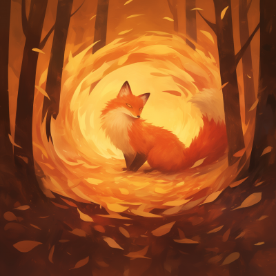 Frightened Fox in Burning Forest