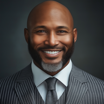 Portrait of a Smiling Man in Pinstripe Suit