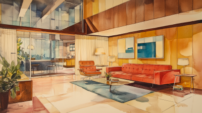 1950s Style Bachelor Pad Watercolor