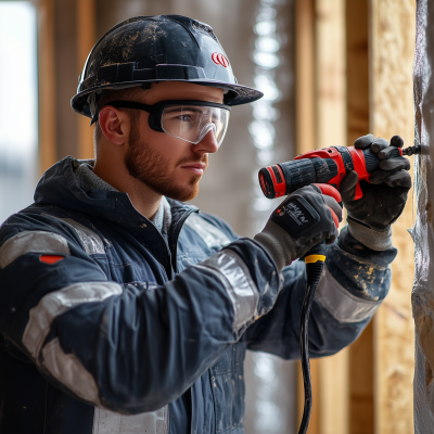 American Worker Using Electric Drill