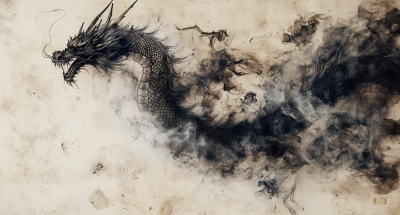 Smoke Dragon in Japanese Style Painting