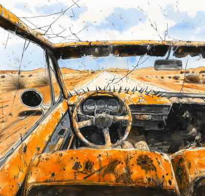 Post-Apocalyptic Car Interior Sketch