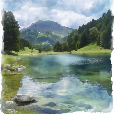 Lac Pavin Watercolor Painting