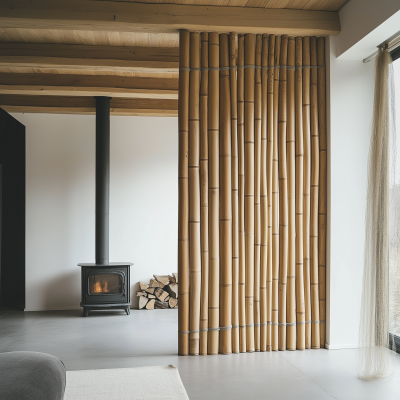 Bamboo Partition on White Wall