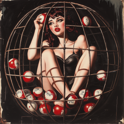 Vintage Pin Up Model in Bingo Cage