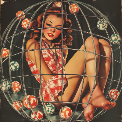 Pin-up girl in bingo cage