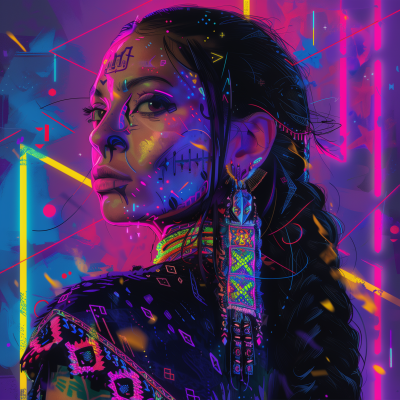 Glitch Art Illustration of Indigenous Woman