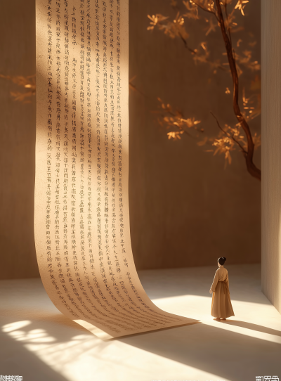 Chinese Calligraphy Art with Miniature Figurine