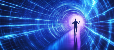 Futuristic Light Tunnel with Person