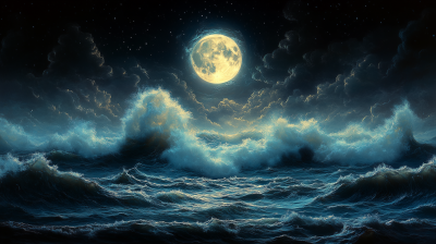 Turbulent Ocean with Full Moon