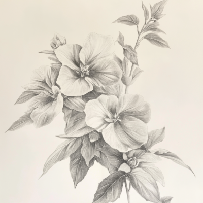 Vintage Botanical Impressionist Pencil Drawing