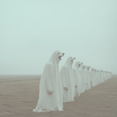 Ghostly Dogs in a Wes Anderson Style Field