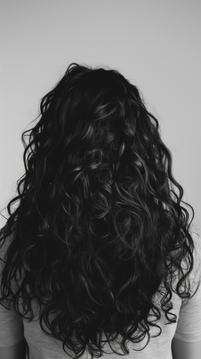 Black and White Portrait with Long Curly Hair