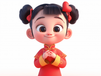 Chinese cartoon character in love with heart