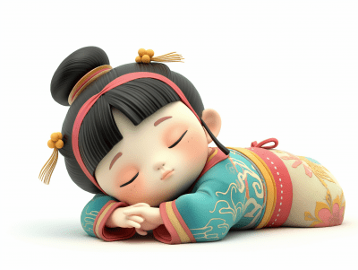 Sleeping Chinese Child Cartoon Character