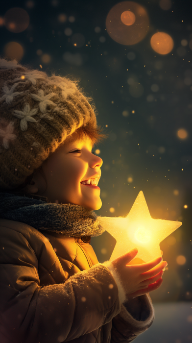 Happy Little Boy with Glowing Star