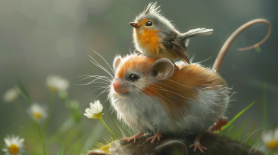 Baby Bird on Giant Mouse’s Back