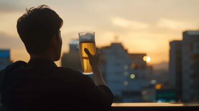 Man enjoying beer on outdoor terrace