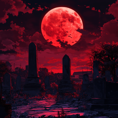 90s Anime Style Graveyard Moon Background