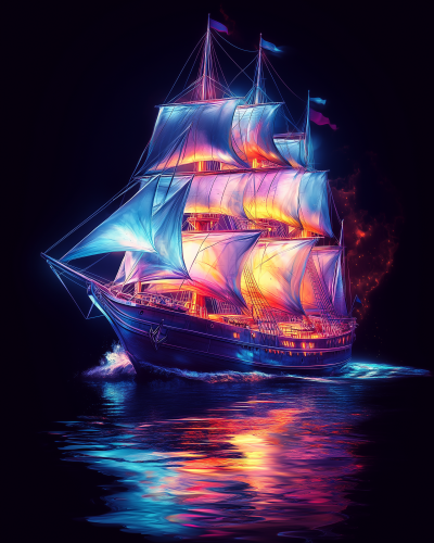 Neon Color Gradient Ship Illustration