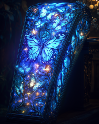 Mystical Coffin with Butterflies and Stars