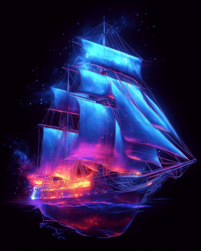 Neon Gradient Ship on Black Background