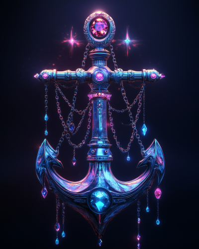 Neon Anchor with Gemstones and Stars