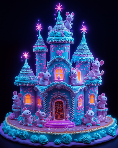 Neon Gradient Gingerbread House Illustration