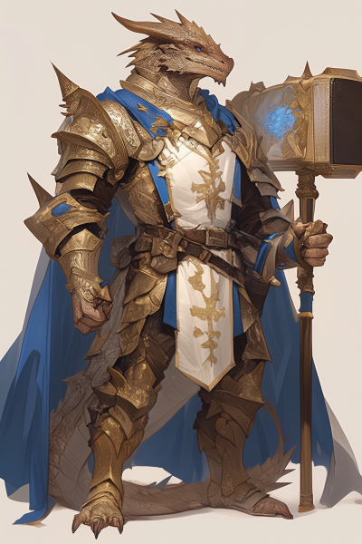 Dragonborn Paladin in Brass Armor