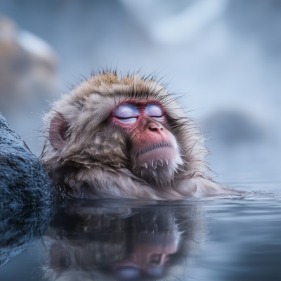 Monkey relaxing in hot spring