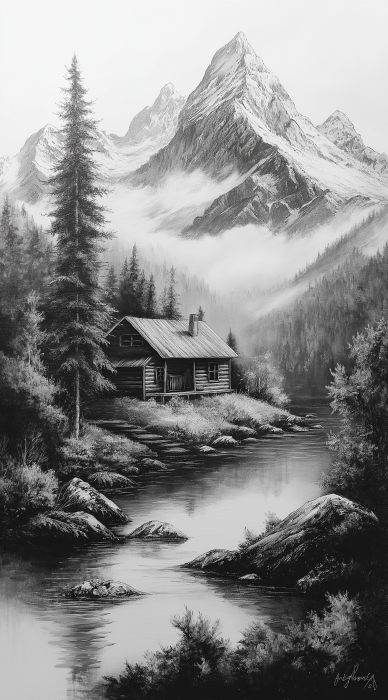 Black and White Mountain Landscape