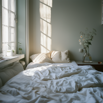 Crumpled Pillows on Bed